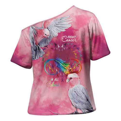 Australia Fight Cancer In All Colors Cross Shoulder Shirt Galah Pink Tie Dye - Aussie Hoodie