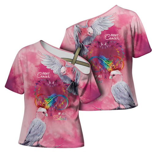 Australia Fight Cancer In All Colors Cross Shoulder Shirt Galah Pink Tie Dye - Aussie Hoodie