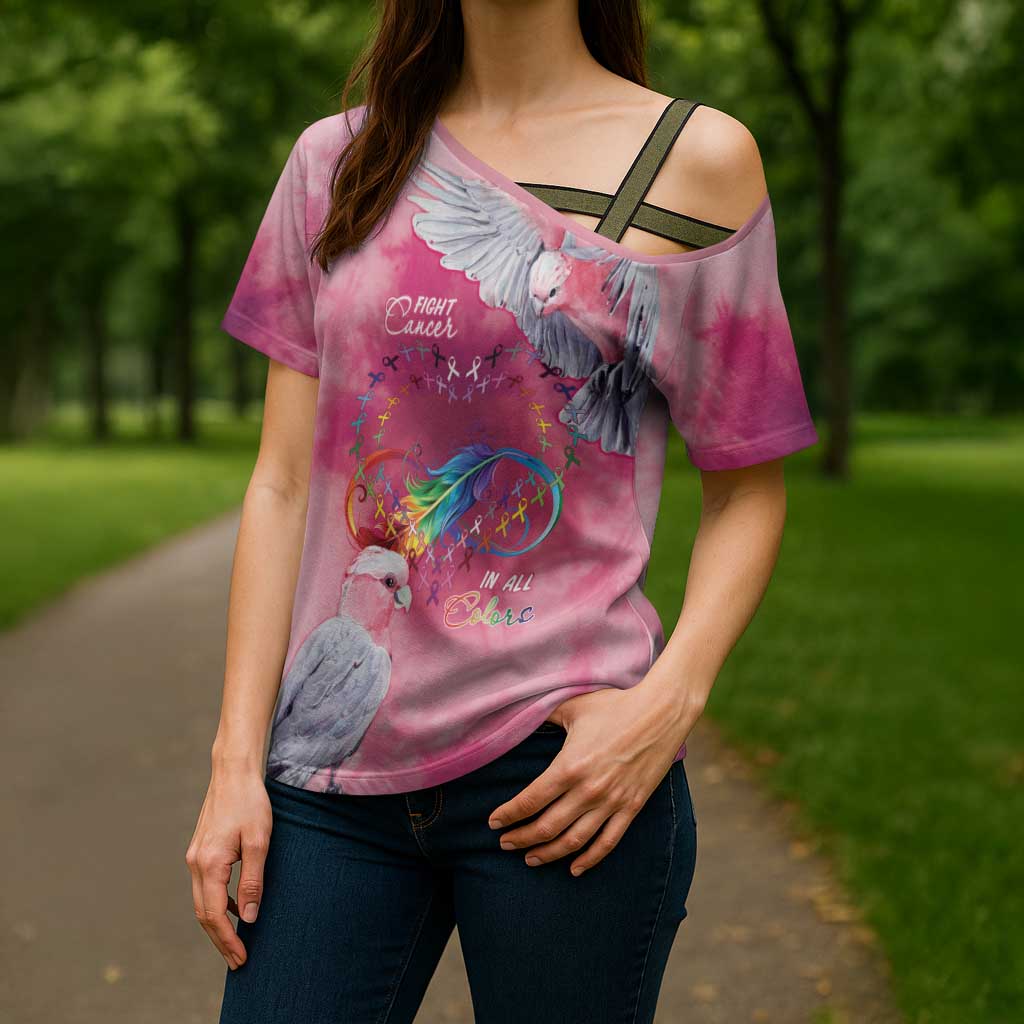 Australia Fight Cancer In All Colors Cross Shoulder Shirt Galah Pink Tie Dye - Aussie Hoodie