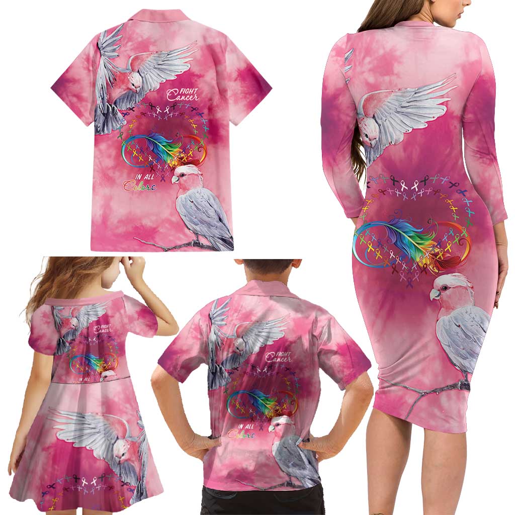 Australia Fight Cancer In All Colors Family Matching Long Sleeve Bodycon Dress and Hawaiian Shirt Galah Pink Tie Dye - Aussie Hoodie