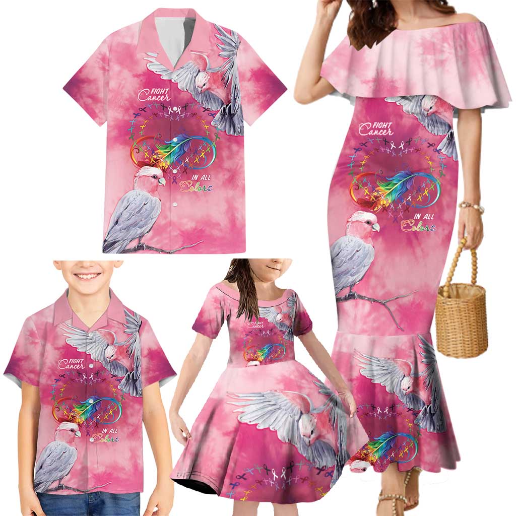 Australia Fight Cancer In All Colors Family Matching Mermaid Dress and Hawaiian Shirt Galah Pink Tie Dye - Aussie Hoodie
