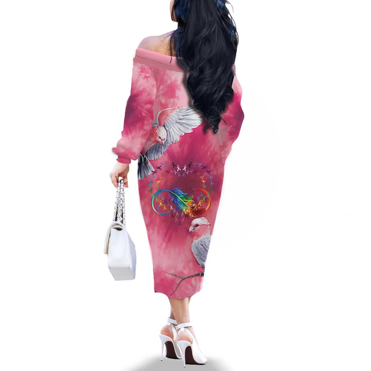 Australia Fight Cancer In All Colors Family Matching Off The Shoulder Long Sleeve Dress and Hawaiian Shirt Galah Pink Tie Dye - Aussie Hoodie