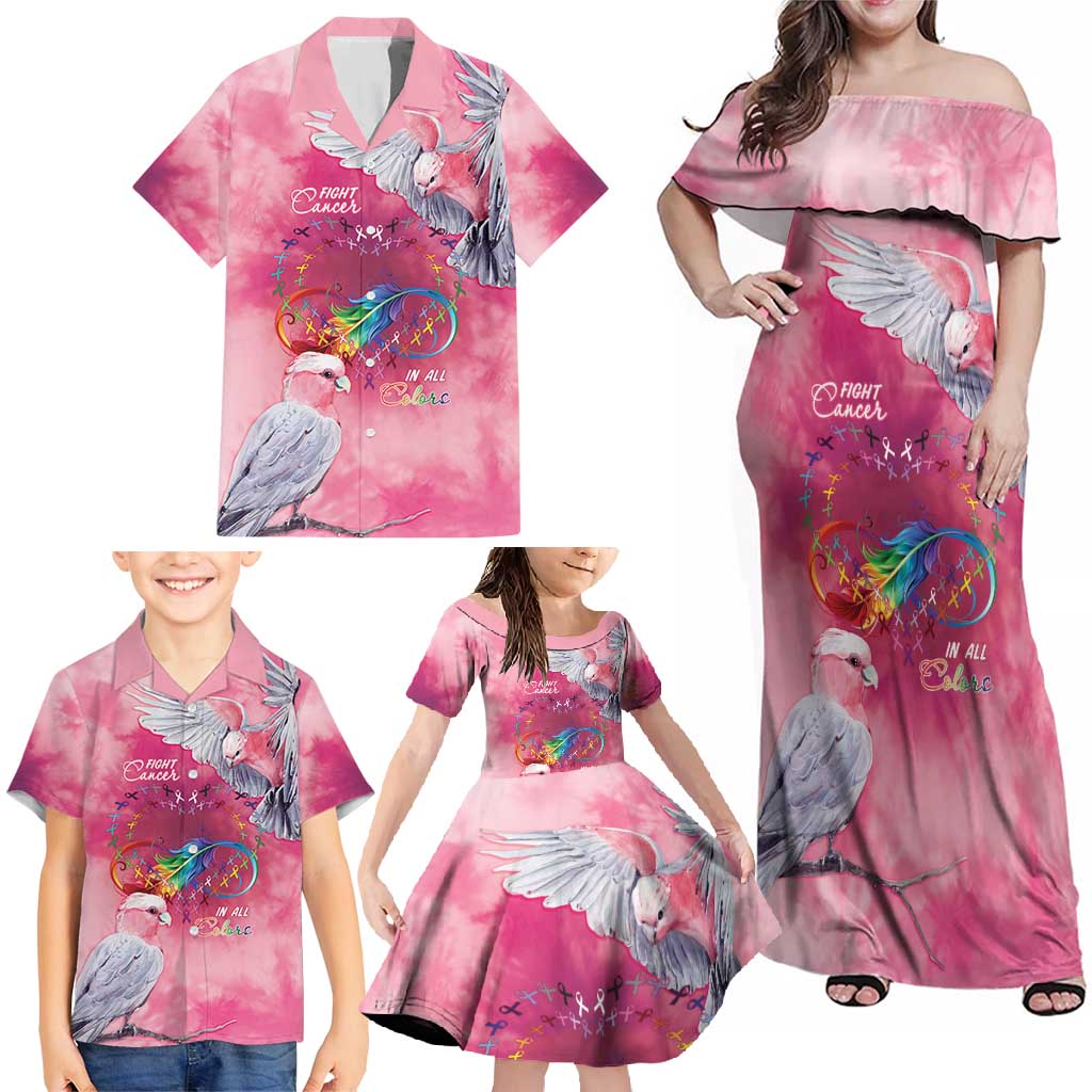 Australia Fight Cancer In All Colors Family Matching Off Shoulder Maxi Dress and Hawaiian Shirt Galah Pink Tie Dye - Aussie Hoodie
