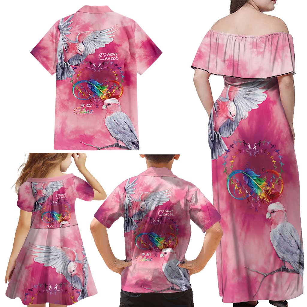 Australia Fight Cancer In All Colors Family Matching Off Shoulder Maxi Dress and Hawaiian Shirt Galah Pink Tie Dye - Aussie Hoodie