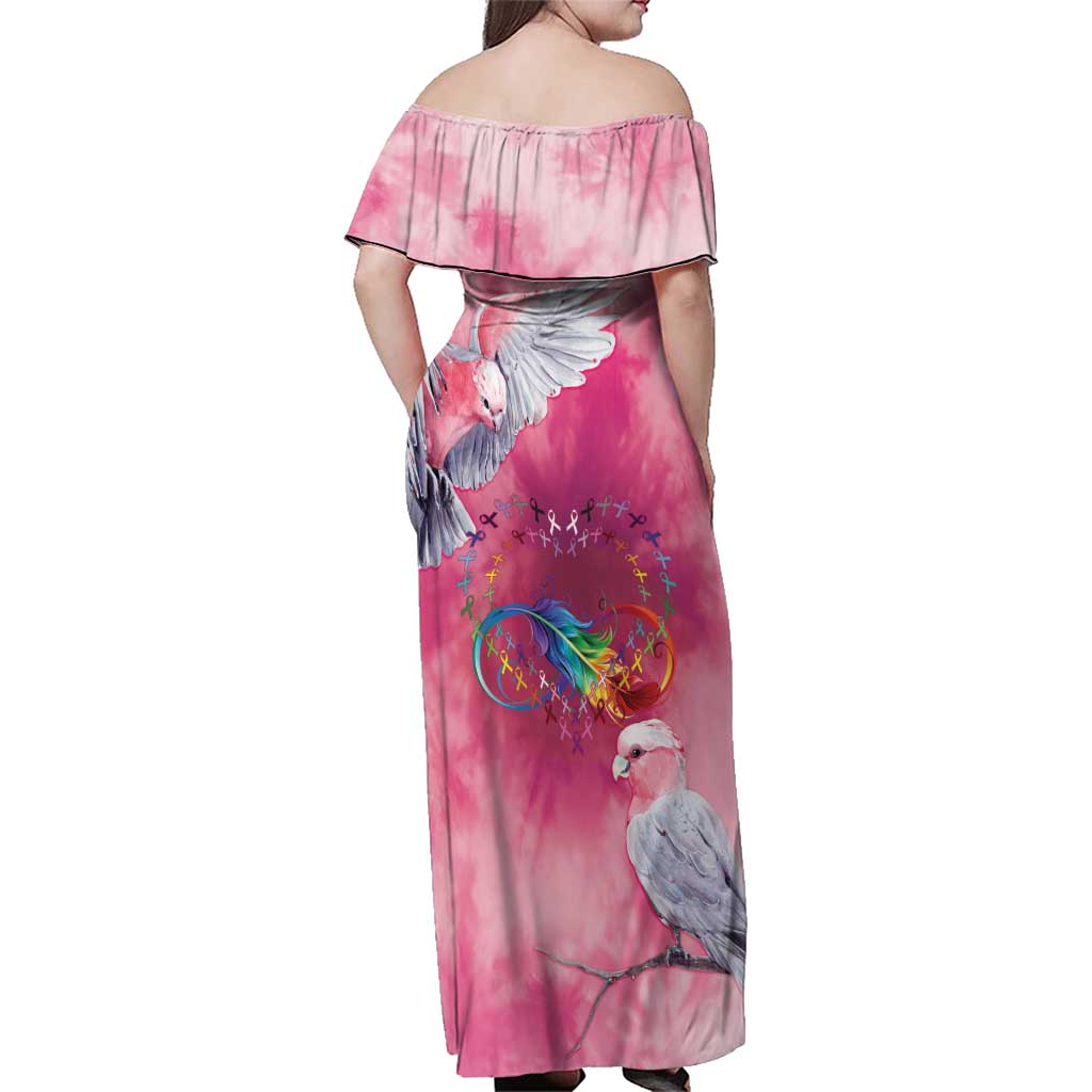 Australia Fight Cancer In All Colors Family Matching Off Shoulder Maxi Dress and Hawaiian Shirt Galah Pink Tie Dye - Aussie Hoodie