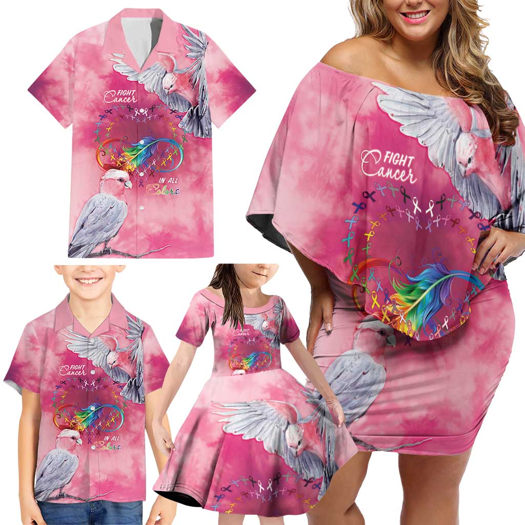 Australia Fight Cancer In All Colors Family Matching Off Shoulder Short Dress and Hawaiian Shirt Galah Pink Tie Dye - Aussie Hoodie