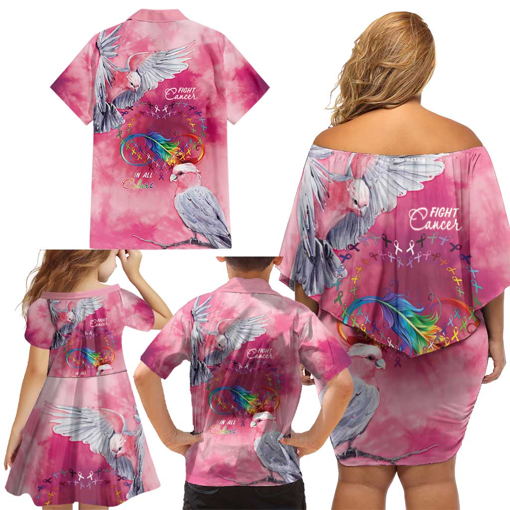 Australia Fight Cancer In All Colors Family Matching Off Shoulder Short Dress and Hawaiian Shirt Galah Pink Tie Dye - Aussie Hoodie