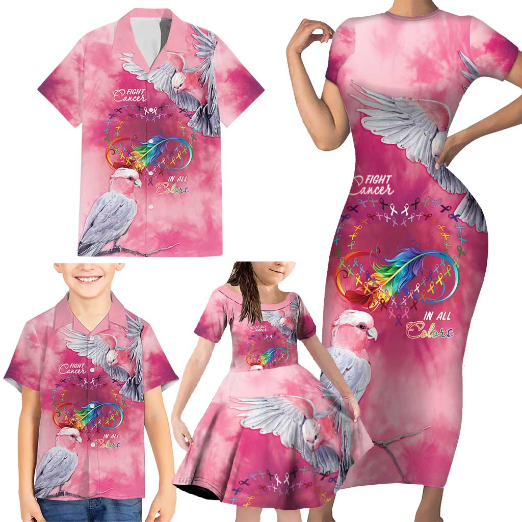 Australia Fight Cancer In All Colors Family Matching Short Sleeve Bodycon Dress and Hawaiian Shirt Galah Pink Tie Dye - Aussie Hoodie
