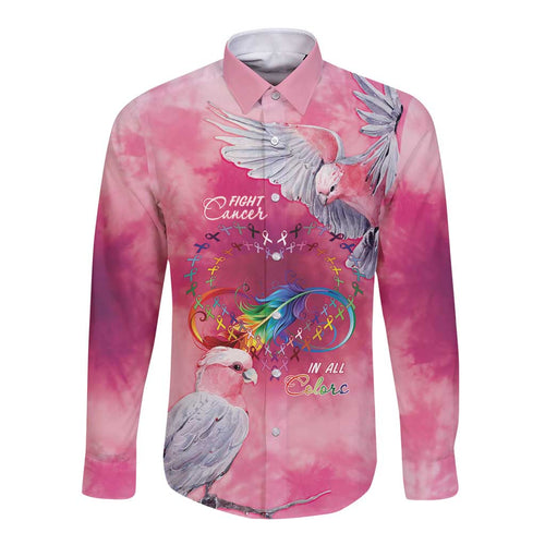 Australia Fight Cancer In All Colors Long Sleeve Button Shirt Galah Pink Tie Dye - Aussie Hoodie