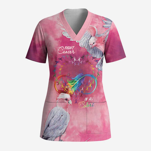 Australia Fight Cancer In All Colors Scrub Top Galah Pink Tie Dye - Aussie Hoodie