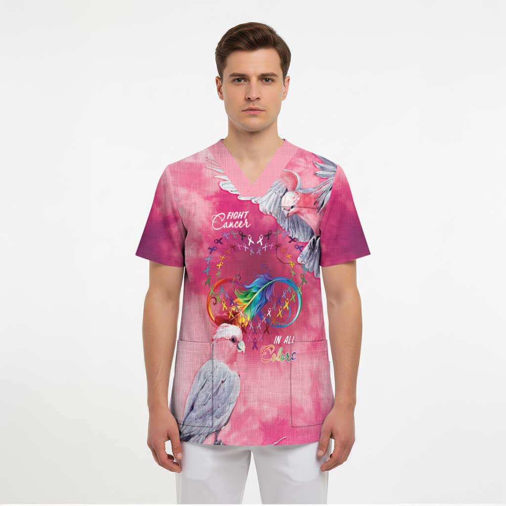 Australia Fight Cancer In All Colors Scrub Top Galah Pink Tie Dye - Aussie Hoodie