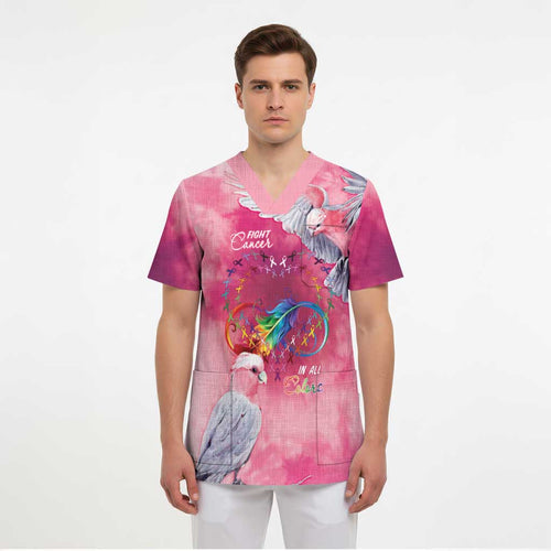 Australia Fight Cancer In All Colors Scrub Top Galah Pink Tie Dye - Aussie Hoodie