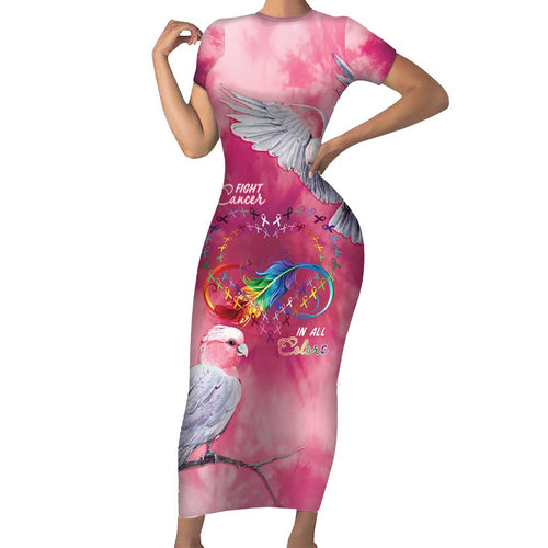 Australia Fight Cancer In All Colors Short Sleeve Bodycon Dress Galah Pink Tie Dye - Aussie Hoodie