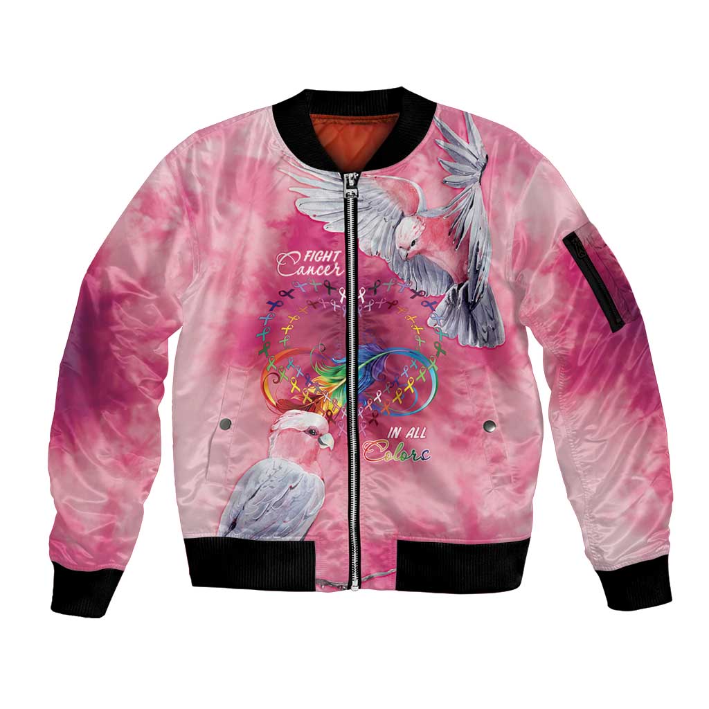 Australia Fight Cancer In All Colors Sleeve Zip Bomber Jacket Galah Pink Tie Dye - Aussie Hoodie