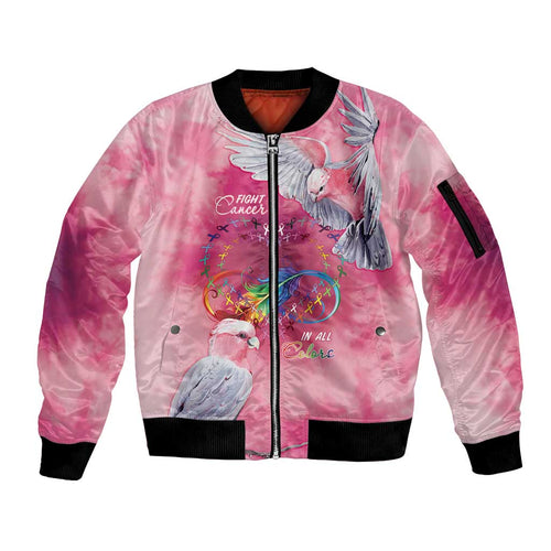 Australia Fight Cancer In All Colors Sleeve Zip Bomber Jacket Galah Pink Tie Dye - Aussie Hoodie