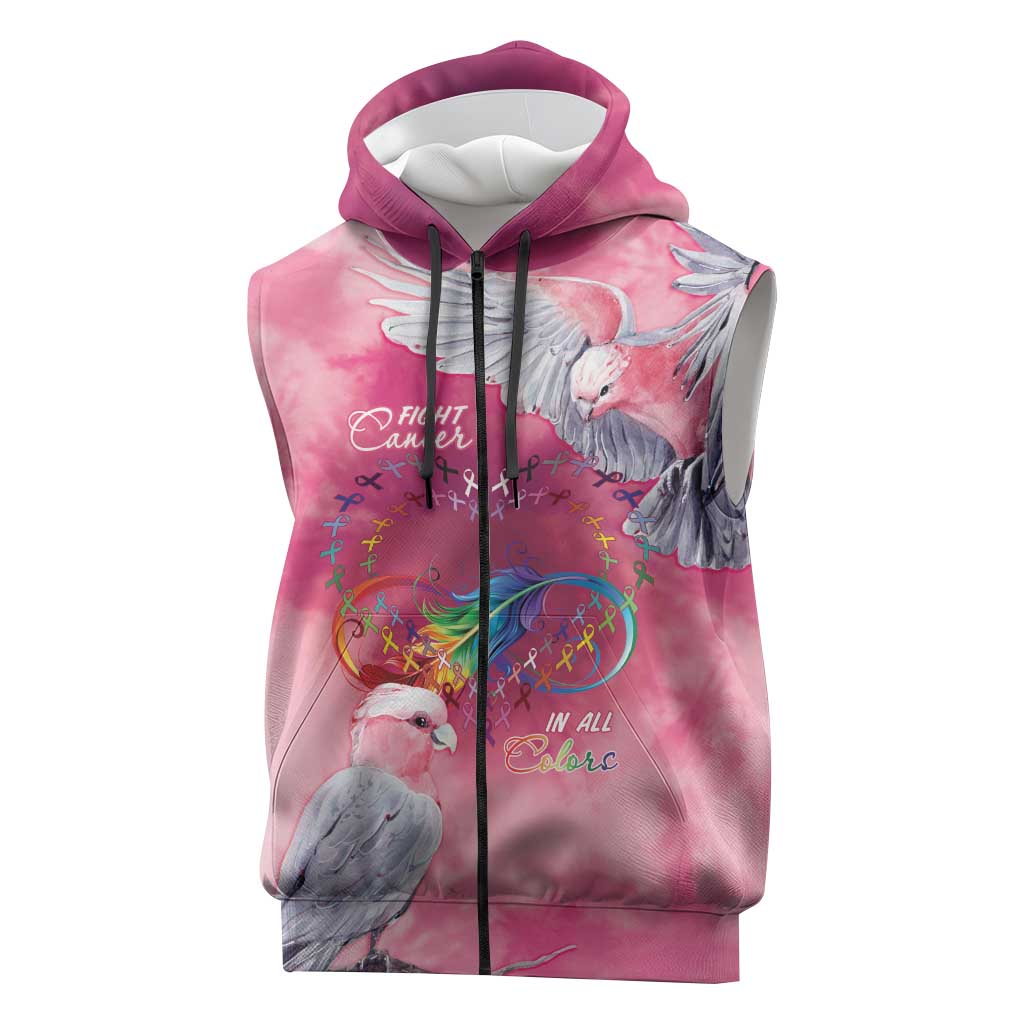 Australia Fight Cancer In All Colors Sleeveless Zip Hoodie Galah Pink Tie Dye LT7