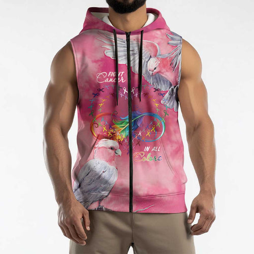 Australia Fight Cancer In All Colors Sleeveless Zip Hoodie Galah Pink Tie Dye LT7