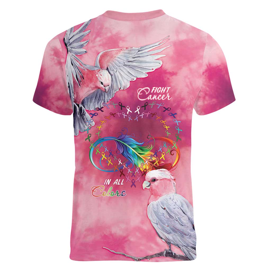 Australia Fight Cancer In All Colors Women V-Neck T-Shirt Galah Pink Tie Dye - Aussie Hoodie