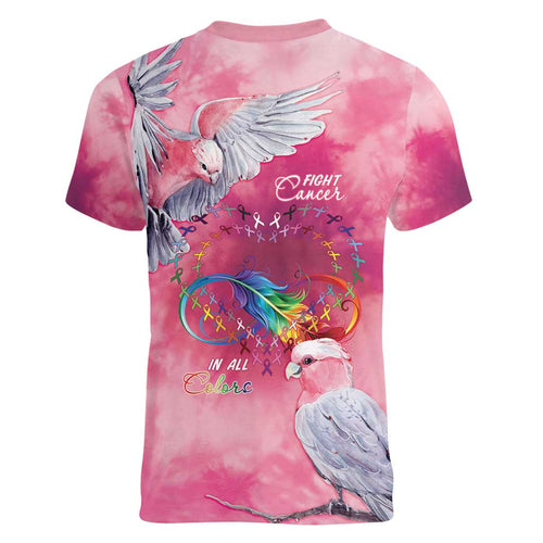 Australia Fight Cancer In All Colors Women V-Neck T-Shirt Galah Pink Tie Dye - Aussie Hoodie
