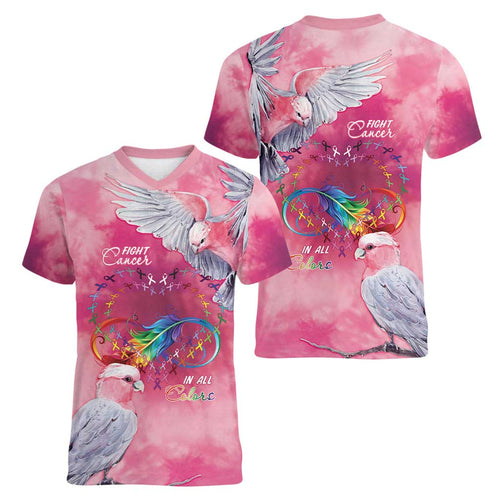 Australia Fight Cancer In All Colors Women V-Neck T-Shirt Galah Pink Tie Dye - Aussie Hoodie