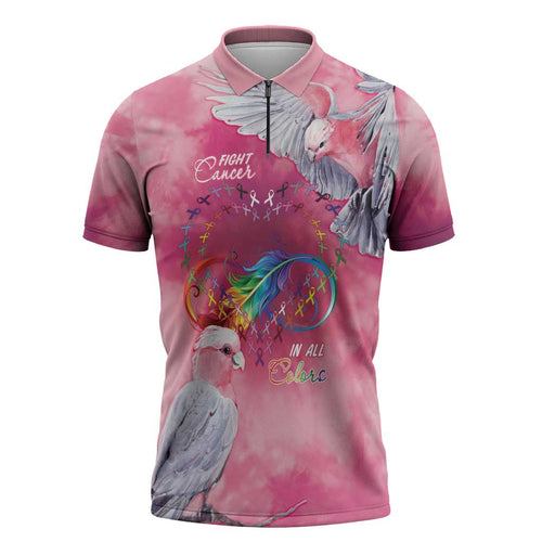 Australia Fight Cancer In All Colors Zipper Polo Shirt Galah Pink Tie Dye - Aussie Hoodie