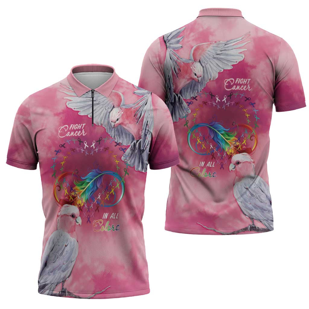 Australia Fight Cancer In All Colors Zipper Polo Shirt Galah Pink Tie Dye - Aussie Hoodie