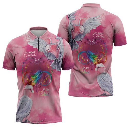 Australia Fight Cancer In All Colors Zipper Polo Shirt Galah Pink Tie Dye - Aussie Hoodie
