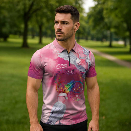 Australia Fight Cancer In All Colors Zipper Polo Shirt Galah Pink Tie Dye - Aussie Hoodie