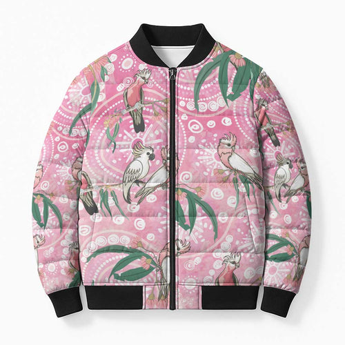 Australia Galah Aboriginal Bomber Puffer Jacket Breast Cancer Awareness - Aussie Hoodie