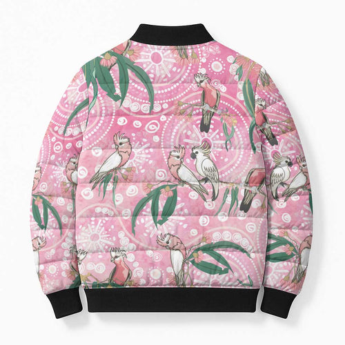 Australia Galah Aboriginal Bomber Puffer Jacket Breast Cancer Awareness - Aussie Hoodie