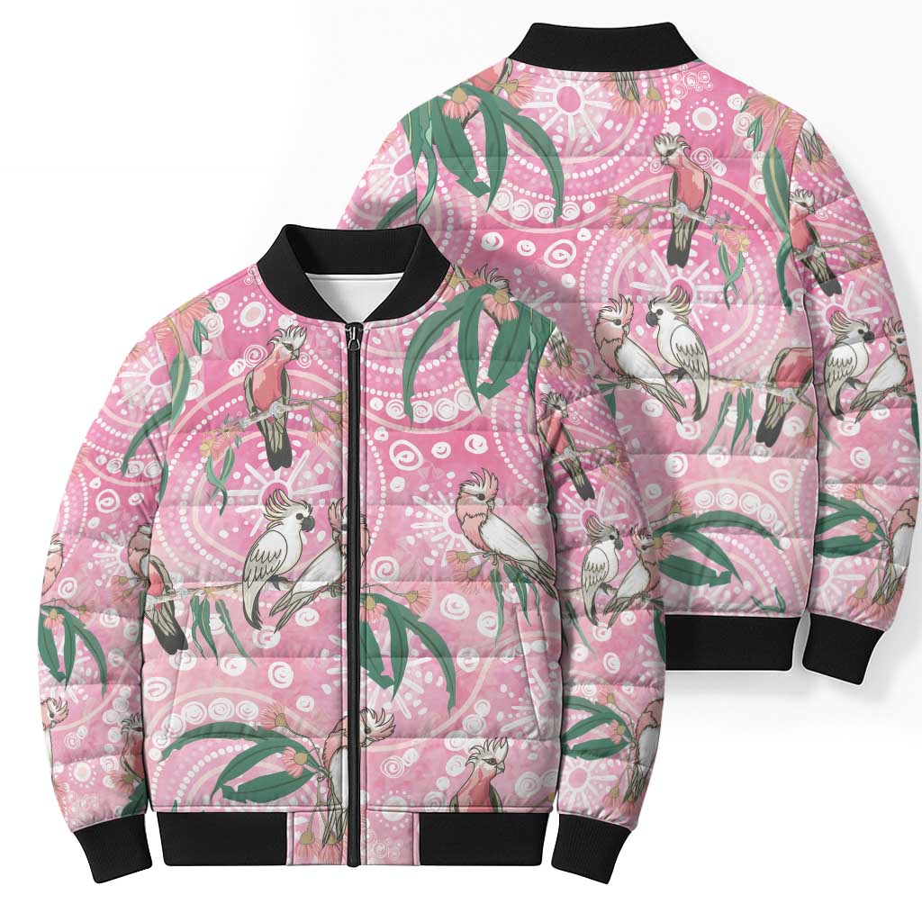 Australia Galah Aboriginal Bomber Puffer Jacket Breast Cancer Awareness - Aussie Hoodie