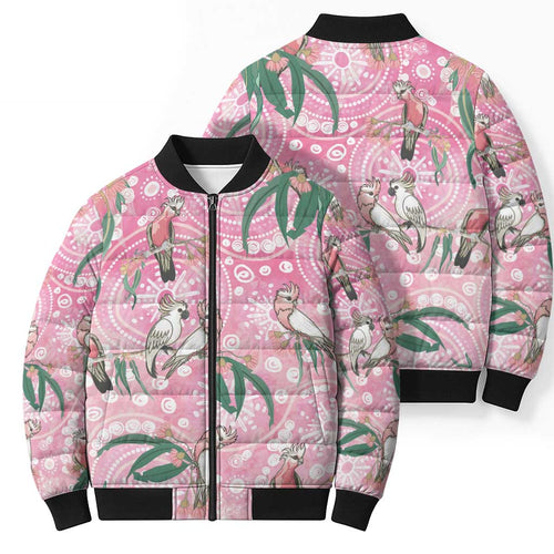Australia Galah Aboriginal Bomber Puffer Jacket Breast Cancer Awareness - Aussie Hoodie