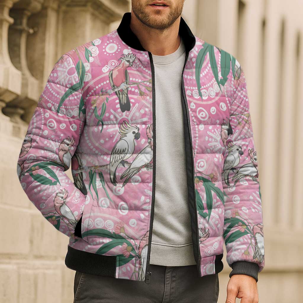Australia Galah Aboriginal Bomber Puffer Jacket Breast Cancer Awareness - Aussie Hoodie