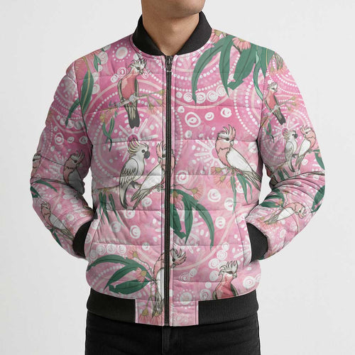 Australia Galah Aboriginal Bomber Puffer Jacket Breast Cancer Awareness - Aussie Hoodie