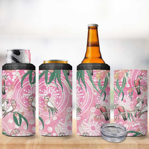 Australia Galah Aboriginal 4 in 1 Can Cooler Tumbler Breast Cancer Awareness - Aussie Hoodie