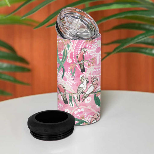 Australia Galah Aboriginal 4 in 1 Can Cooler Tumbler Breast Cancer Awareness - Aussie Hoodie