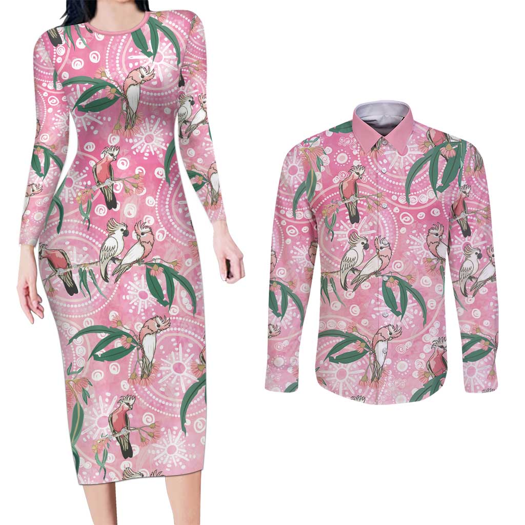 Australia Galah Aboriginal Couples Matching Long Sleeve Bodycon Dress and Long Sleeve Button Shirt Breast Cancer Awareness - Aussie Hoodie