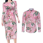 Australia Galah Aboriginal Couples Matching Long Sleeve Bodycon Dress and Long Sleeve Button Shirt Breast Cancer Awareness - Aussie Hoodie