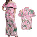 Australia Galah Aboriginal Couples Matching Off Shoulder Maxi Dress and Hawaiian Shirt Breast Cancer Awareness - Aussie Hoodie