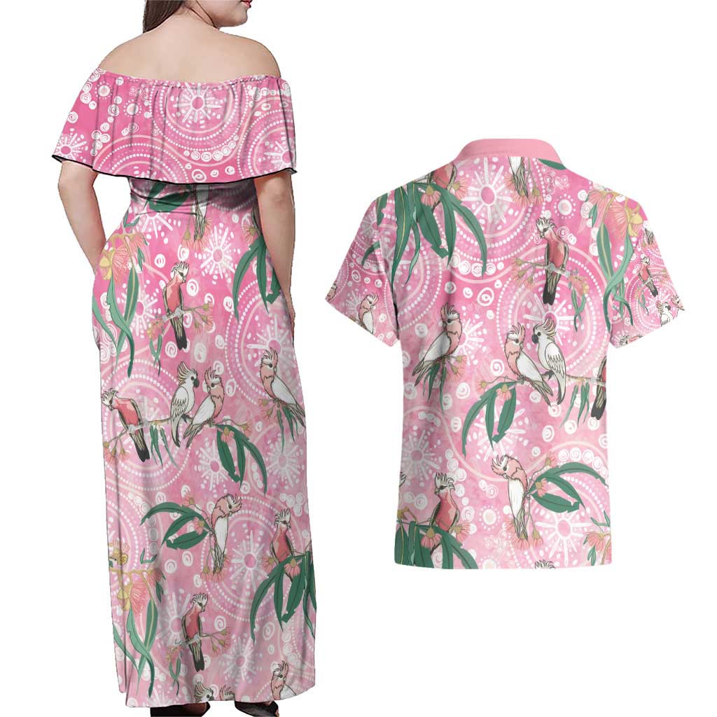 Australia Galah Aboriginal Couples Matching Off Shoulder Maxi Dress and Hawaiian Shirt Breast Cancer Awareness - Aussie Hoodie