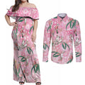Australia Galah Aboriginal Couples Matching Off Shoulder Maxi Dress and Long Sleeve Button Shirt Breast Cancer Awareness - Aussie Hoodie