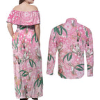 Australia Galah Aboriginal Couples Matching Off Shoulder Maxi Dress and Long Sleeve Button Shirt Breast Cancer Awareness - Aussie Hoodie