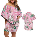 Australia Galah Aboriginal Couples Matching Off Shoulder Short Dress and Hawaiian Shirt Breast Cancer Awareness - Aussie Hoodie