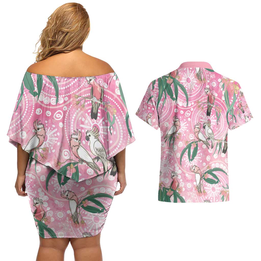 Australia Galah Aboriginal Couples Matching Off Shoulder Short Dress and Hawaiian Shirt Breast Cancer Awareness - Aussie Hoodie
