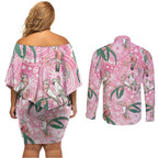 Australia Galah Aboriginal Couples Matching Off Shoulder Short Dress and Long Sleeve Button Shirt Breast Cancer Awareness - Aussie Hoodie