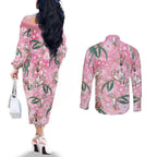 Australia Galah Aboriginal Couples Matching Off The Shoulder Long Sleeve Dress and Long Sleeve Button Shirt Breast Cancer Awareness - Aussie Hoodie