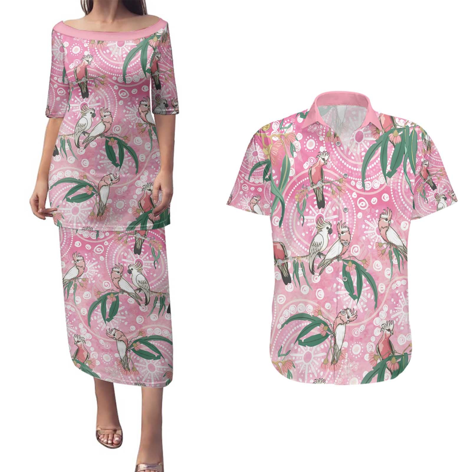 Australia Galah Aboriginal Couples Matching Puletasi and Hawaiian Shirt Breast Cancer Awareness - Aussie Hoodie