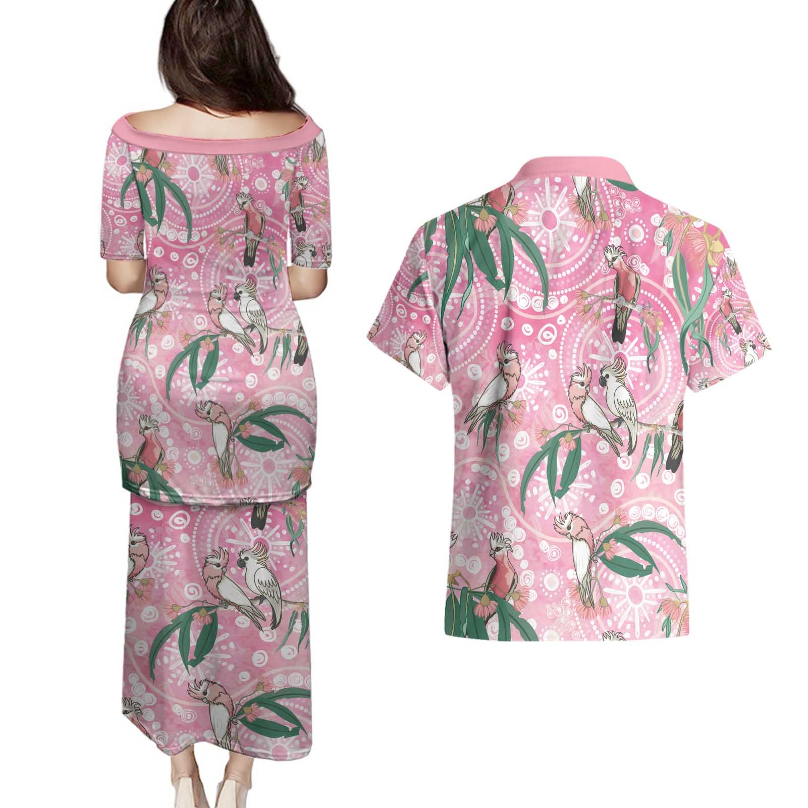 Australia Galah Aboriginal Couples Matching Puletasi and Hawaiian Shirt Breast Cancer Awareness - Aussie Hoodie