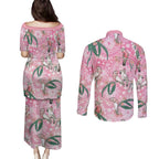 Australia Galah Aboriginal Couples Matching Puletasi and Long Sleeve Button Shirt Breast Cancer Awareness - Aussie Hoodie