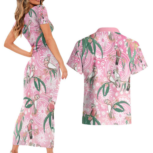 Australia Galah Aboriginal Couples Matching Short Sleeve Bodycon Dress and Hawaiian Shirt Breast Cancer Awareness - Aussie Hoodie